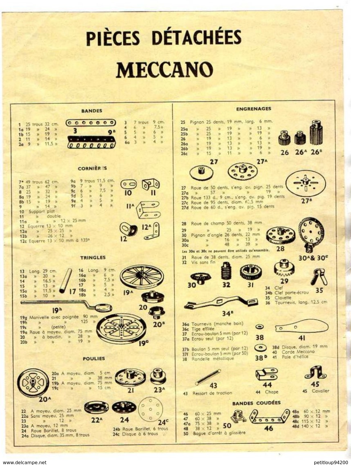 MECCANO Nomenclature Piéces Détachées - Meccano