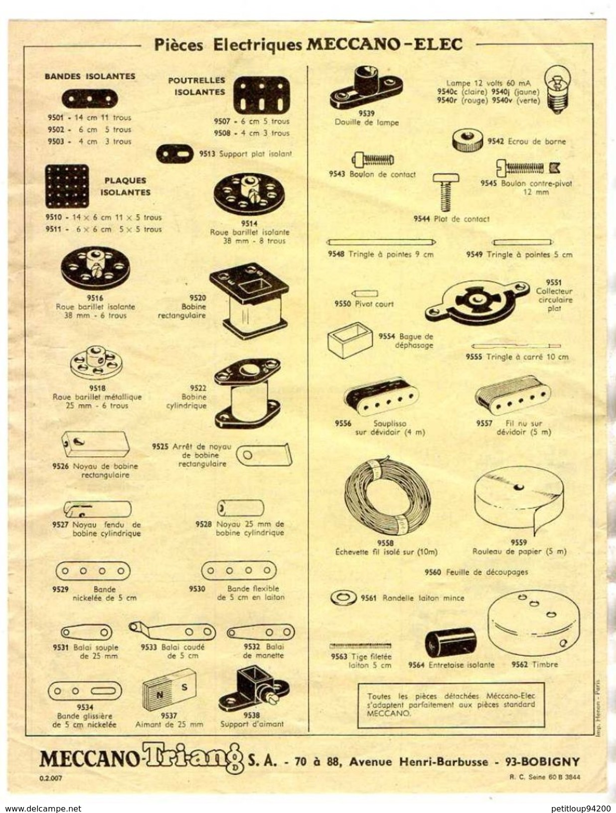 MECCANO Nomenclature Piéces Détachées - Meccano