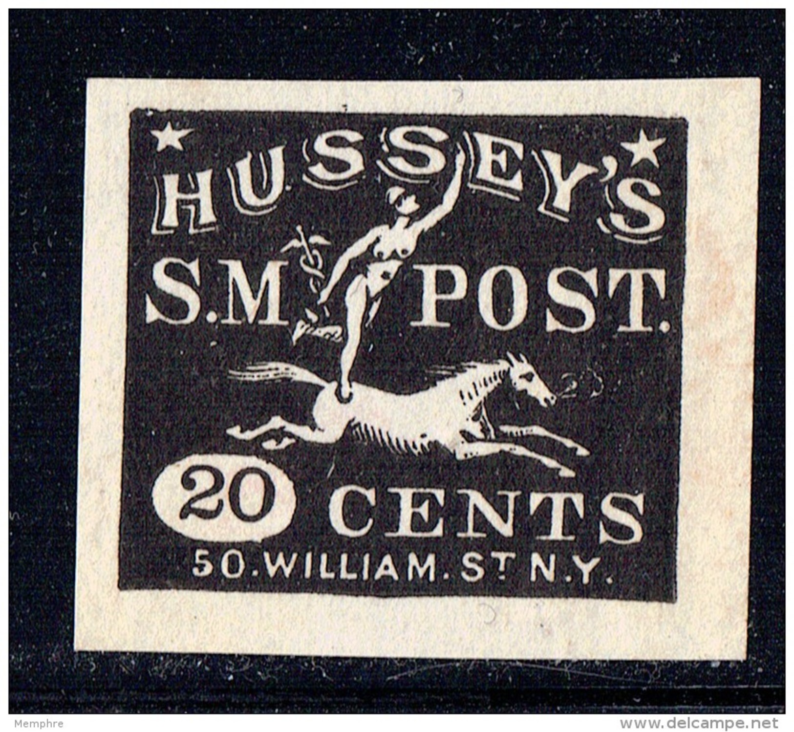 Hussey's Post, New York Special Delivery  20 Cents Scott 87LE4   **  Reprint - 1845-47 Postmaster Provisionals