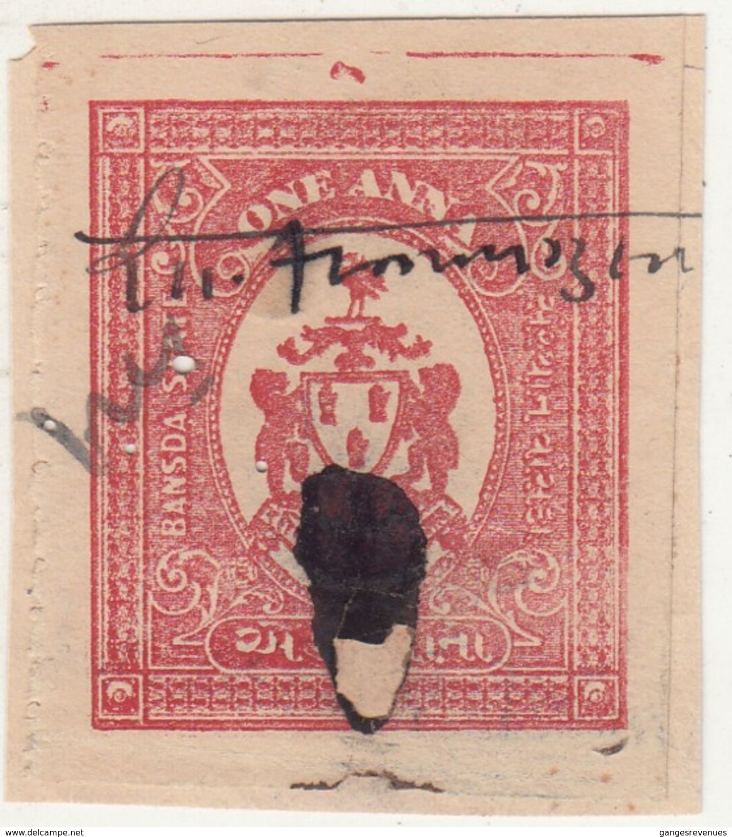 BANSDA  State  1A  Imperf  Dull Scalet  Revenue Type 30   #  97864  Inde Indien  India Fiscaux Fiscal Revenue - Charkhari