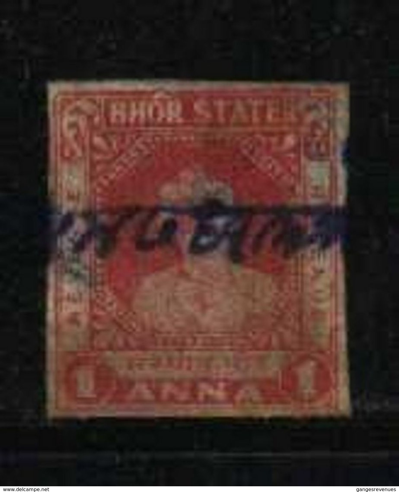 BHOR State  1A  Deep Red  Imperforate  Revenue Type 25   #  97626  Inde Indien  India Fiscaux Fiscal Revenue - Bhor