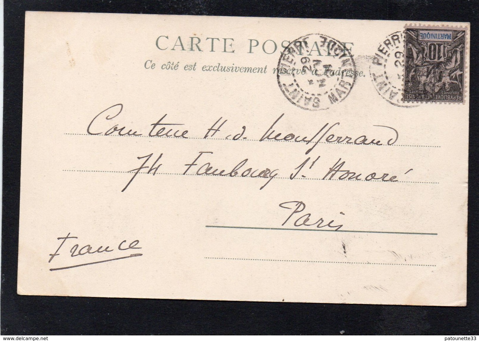 MARTINIQUE SAINT PIERRE JARDIN DES PLANTES ANIMEE CARTE PRECURSEUR TIMBREE GROUPE PAIX 10C NOIR 1901 - Autres & Non Classés