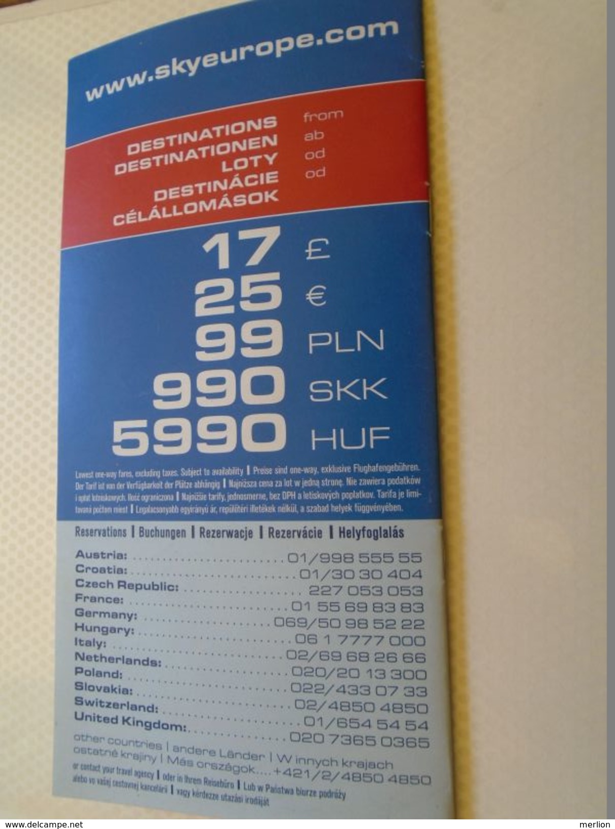 AD023.11  SKY Europe Airlines Timetable - Summer 2004 - Europa