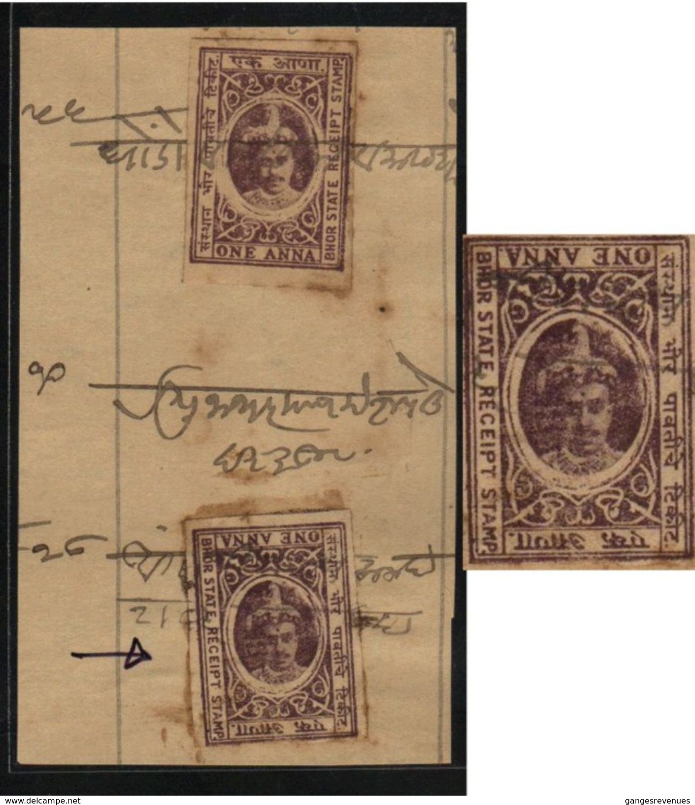 BHOR State India INVERTED HEAD Error Wit Normal 1A Revenue Type 10  On Piece CV $ 1500  # 98024  Inde Indien Fiscaux - Bhor