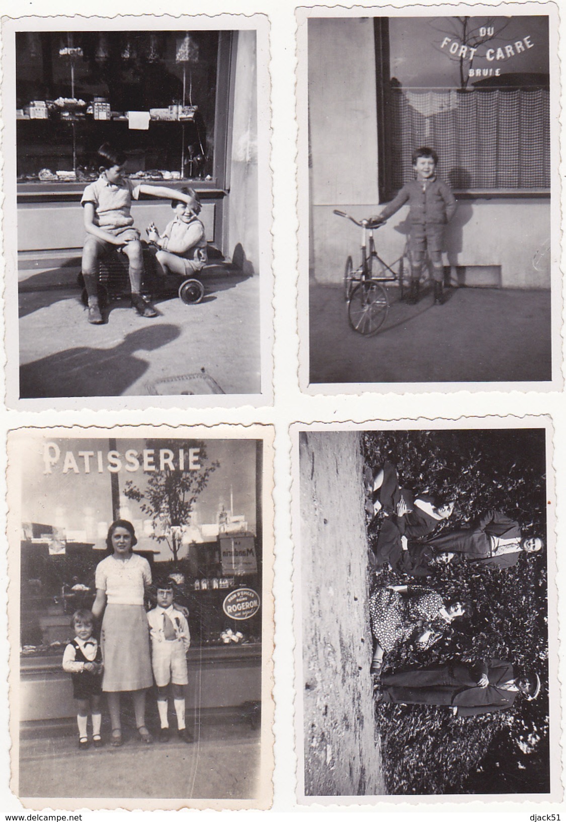 Lot De 4 Photographies - 1936 - Enfants, Tricycle, Magasin, Patisserie, Boulanger - Personnes Anonymes