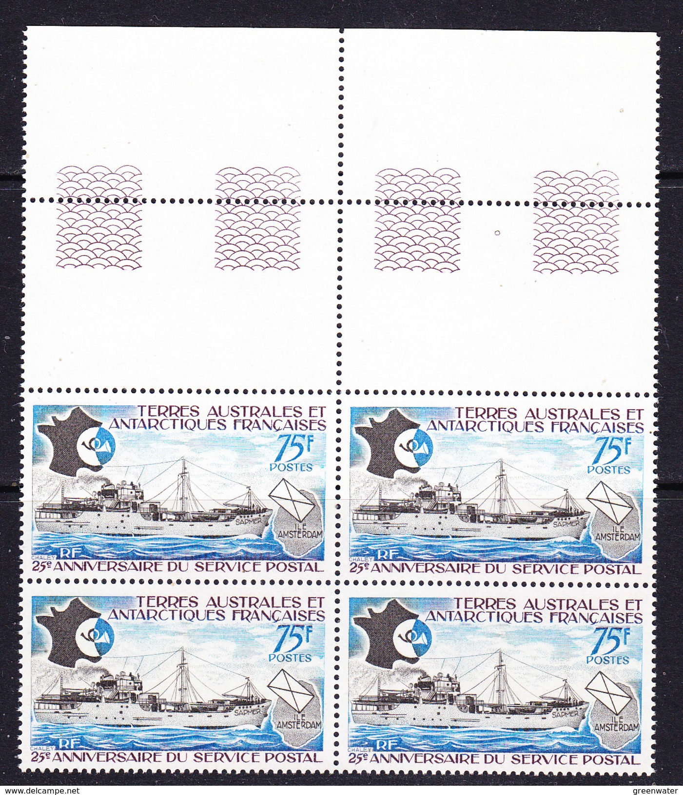 TAAF 1974 25e Ann. Du Service Postal 1v Bl Of 4 (+margin) ** Mnh (36417E) - Ongebruikt