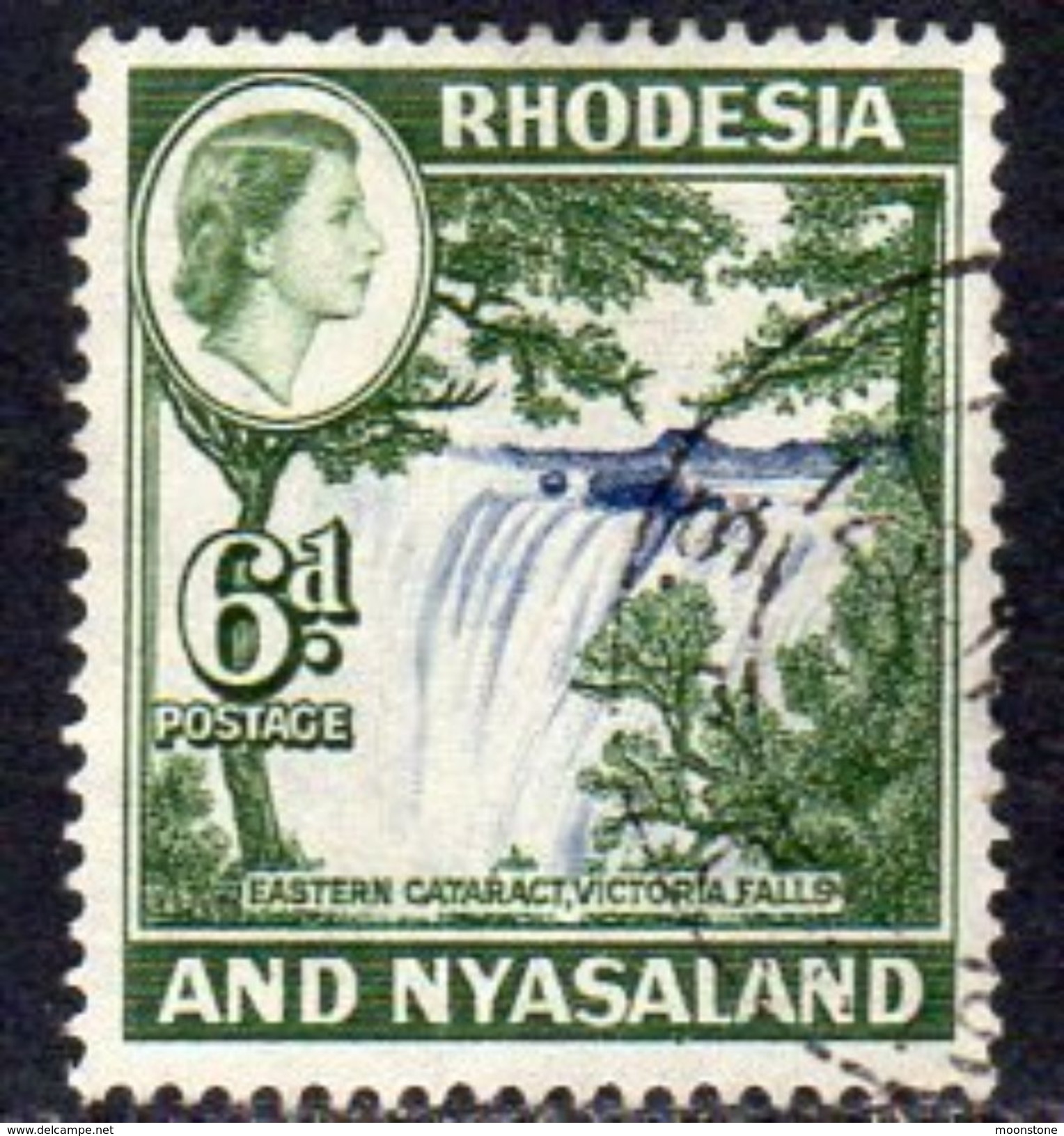 Rhodesia & Nyasaland 1959 6d Victoria Falls Definitive, Used, SG 24 (BA) - Rhodésie & Nyasaland (1954-1963)