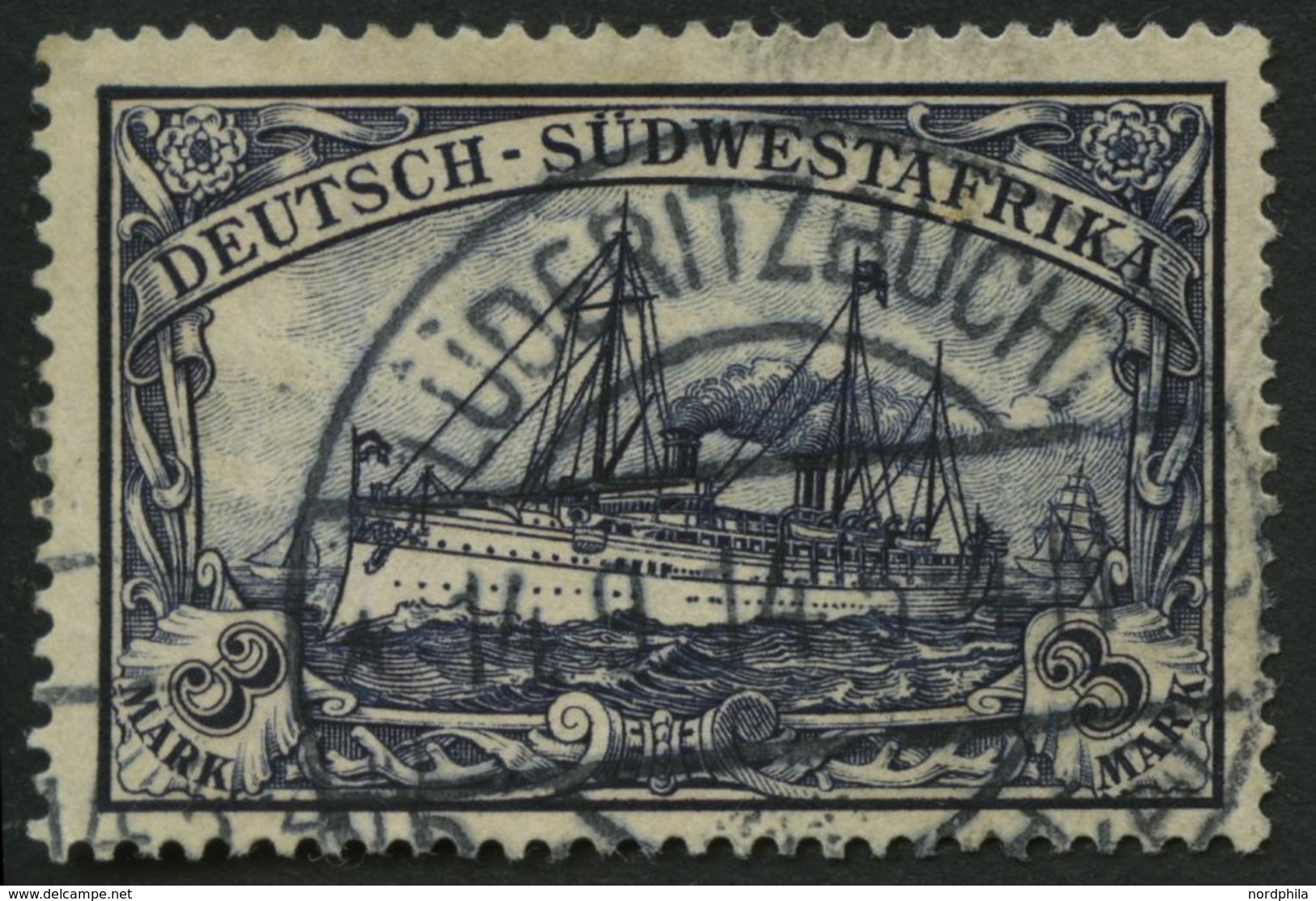 DSWA 22 O, 1900, 3 M. Violettschwarz, Ohne Wz., Stempel LÜDERITZBUCHT 14.9.14, Pracht, Gepr. Bothe, Mi. (60.-) - Deutsch-Südwestafrika