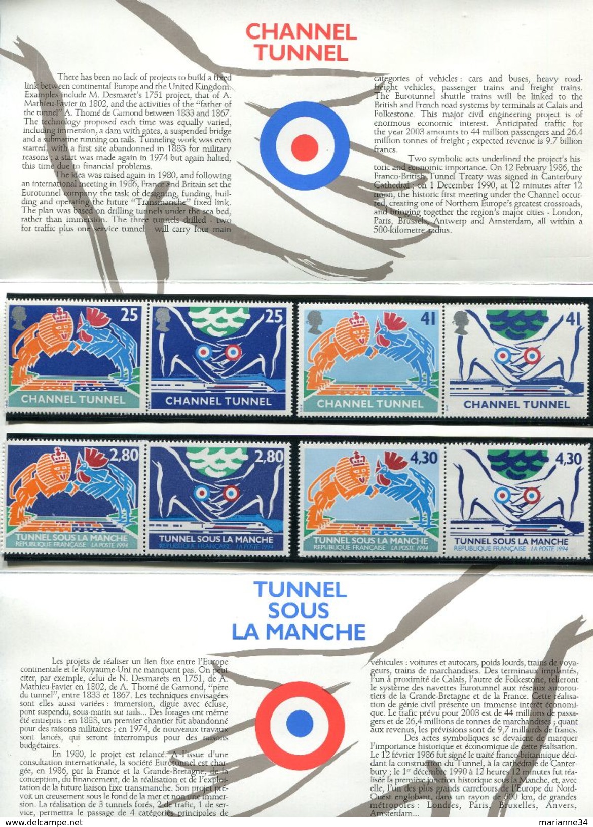 France-1994-pochette Mixte Tunnel Sous La Manche - Documents De La Poste