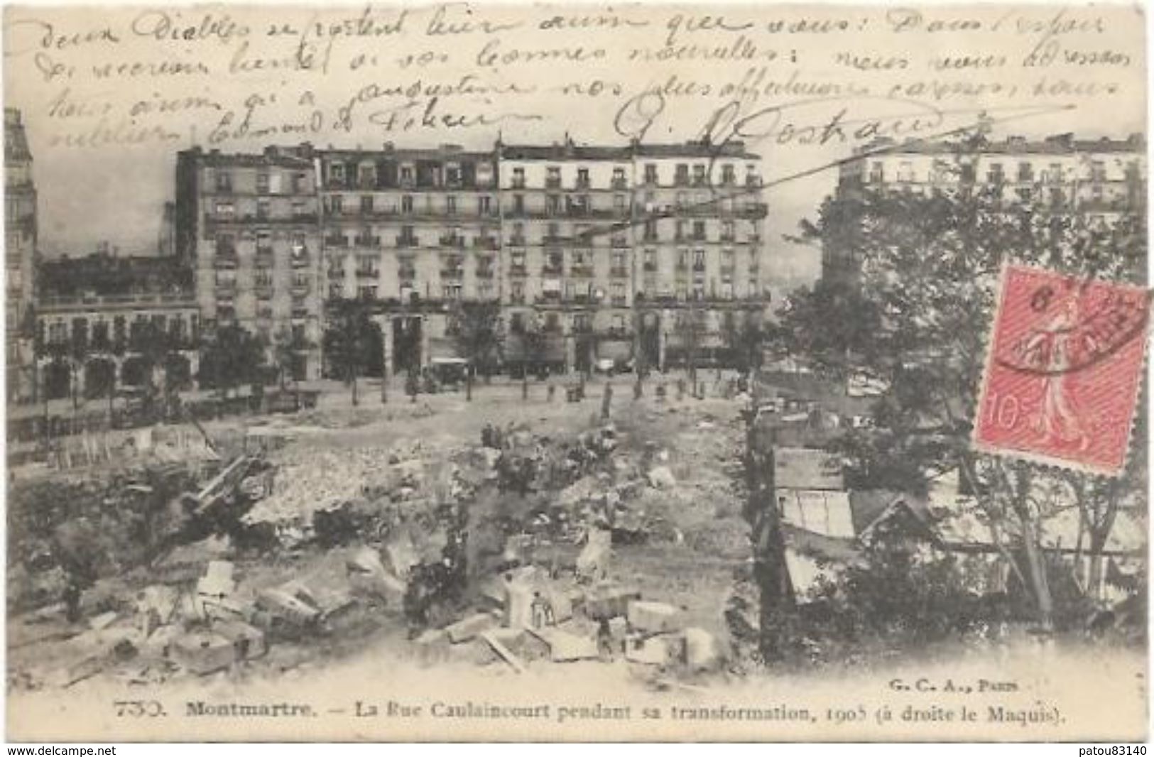 75. PARIS.  MONTMARTRE. N 730.  LA RUE CAULAINCOURT PENDANT SA TRANSFORMATION EN 1905 - Altri & Non Classificati