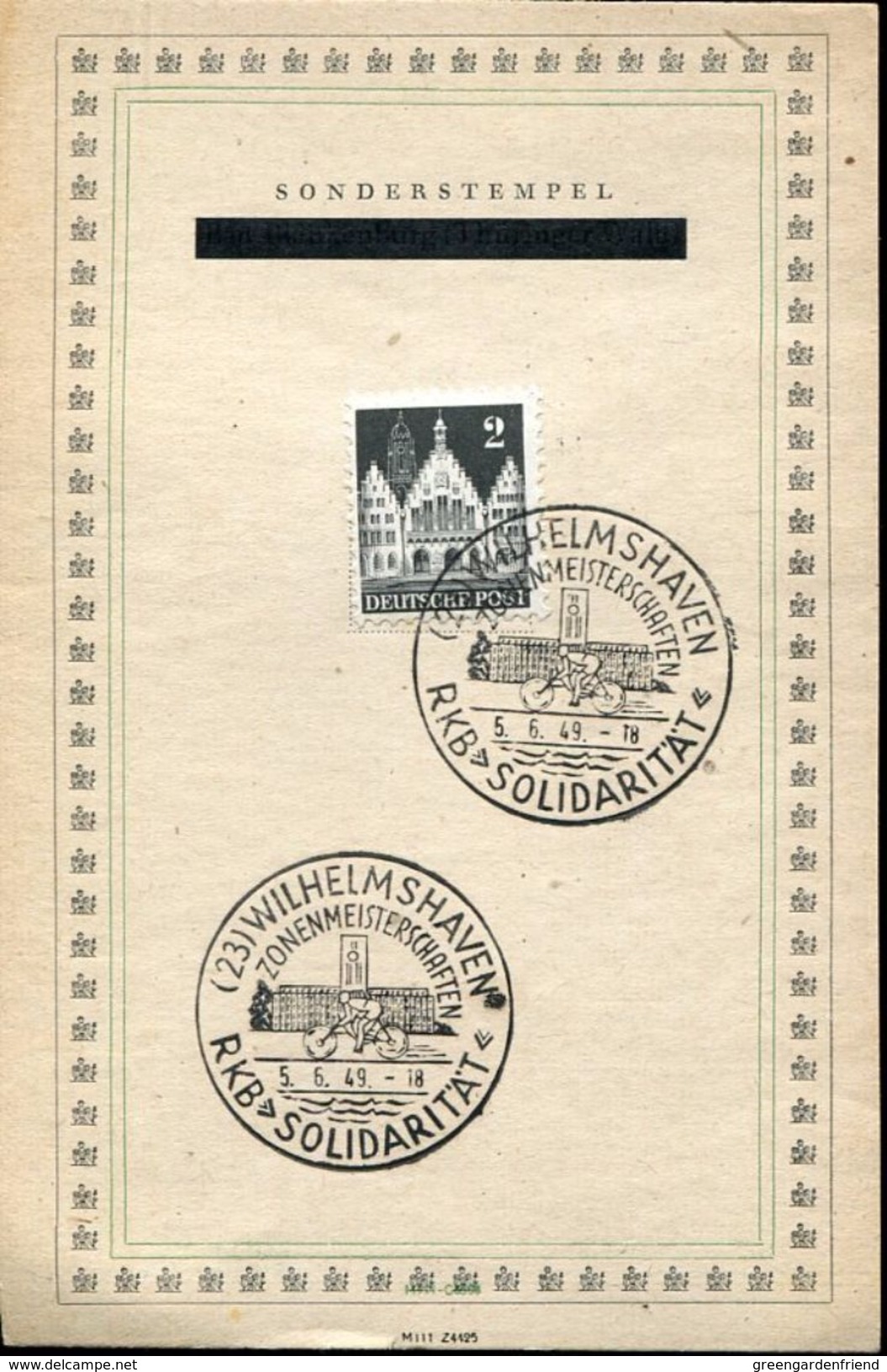 23978 Germany ,special Postmark  Wilhelmshaven 5.6.1949 Cycling Champ. Solidarity - Cycling