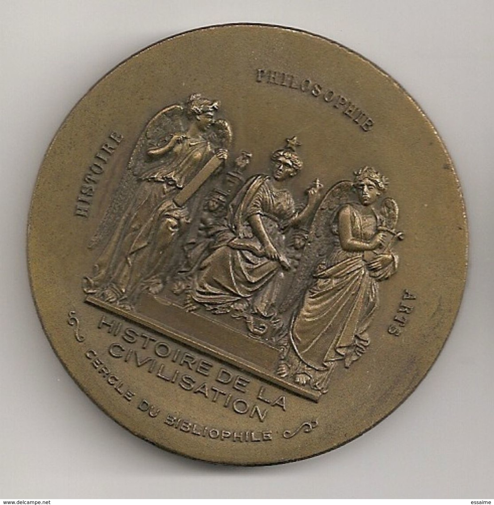 Médaille Bronze Cercle Du Bibliophile Histoire De La Civilisation Philosophie Arts. Diamètre 55 Mm - Firma's