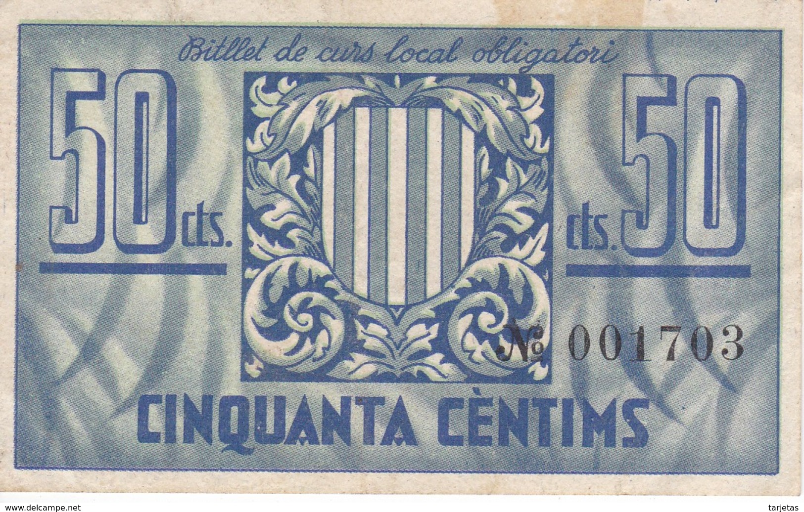 BILLETE DE 50 CENTIMOS DEL AJUNTAMENT DE VILAMAJOR DEL AÑO 1937  (BANKNOTE) - Altri & Non Classificati