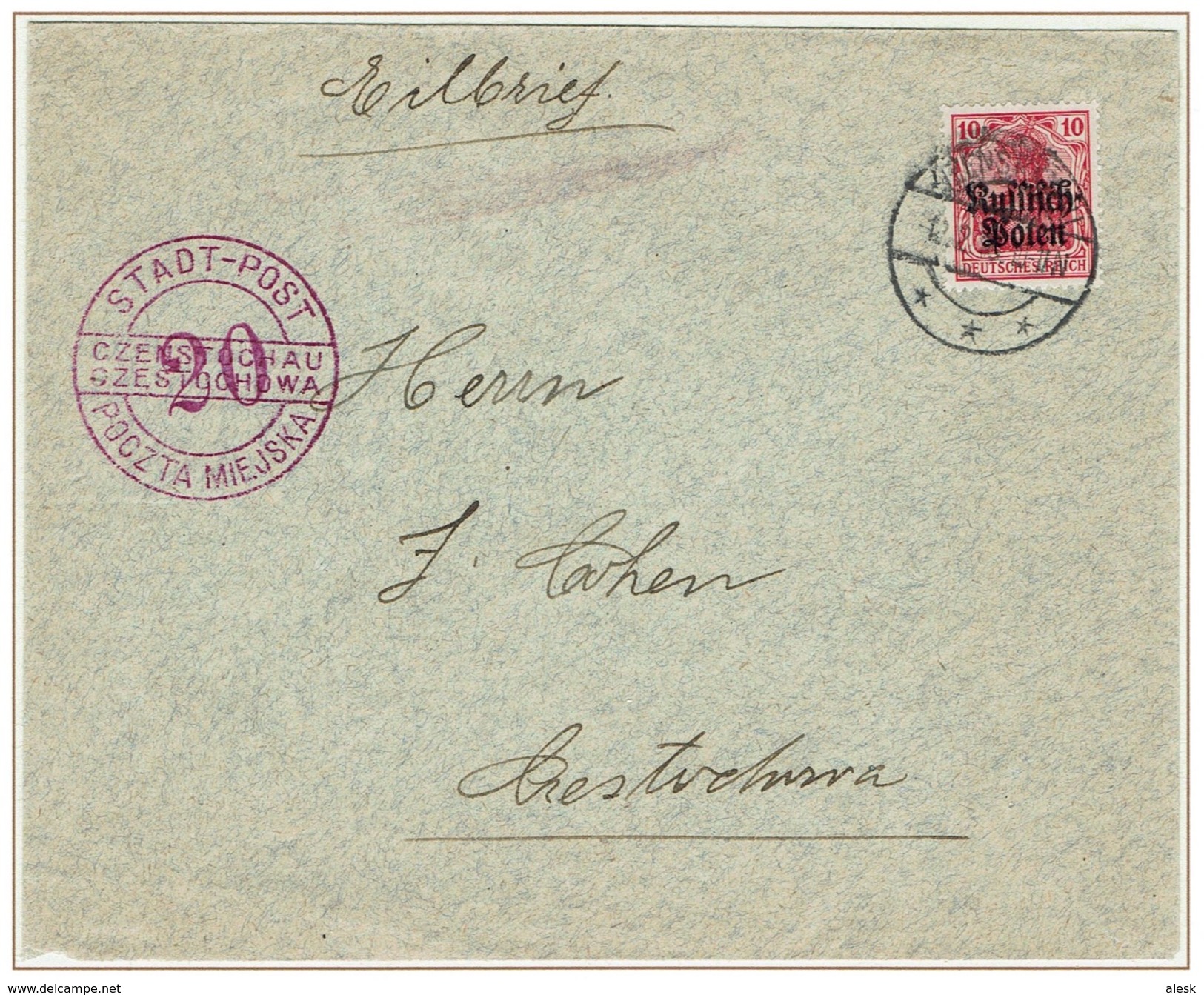 CZESTOCHOWA - Poste Locale 20pfg Sur Enveloppe Exprès - Oblitération 12 Février 1916 - Courrier Intramuros - Briefe U. Dokumente