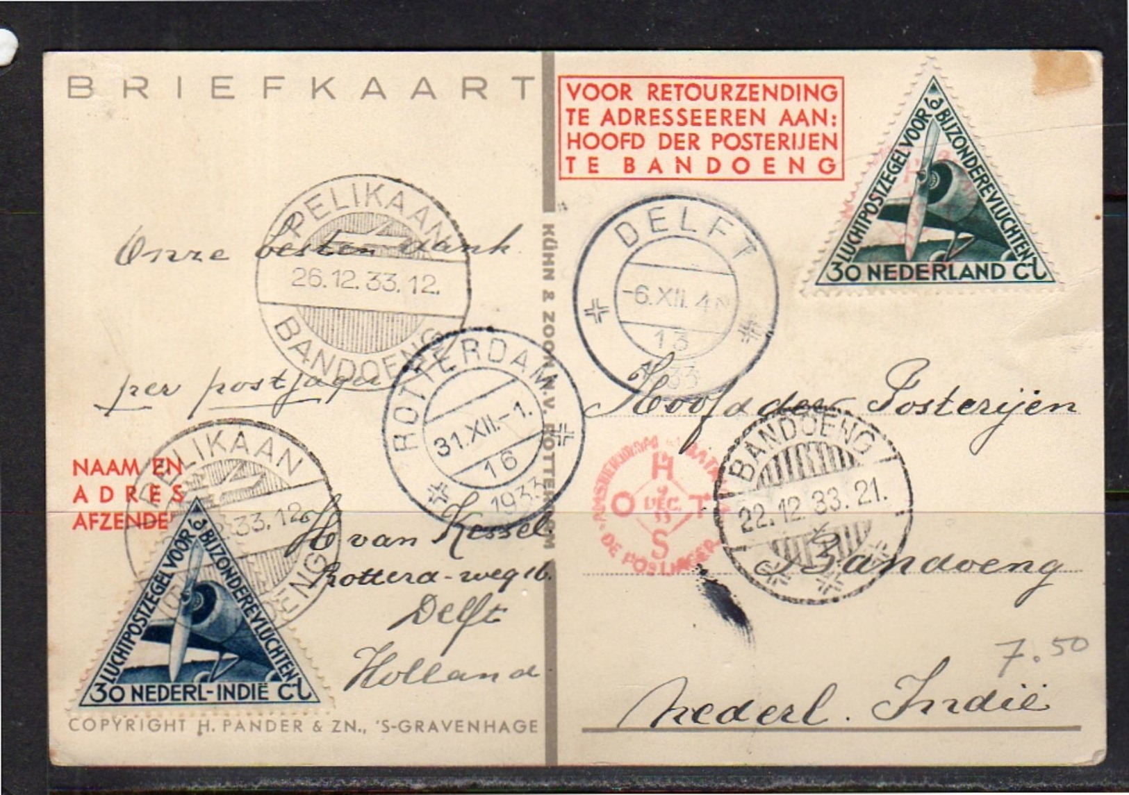 1933 Pelikaan Rotterdam > Delft > Netherlands Indies  (BY) - Brieven En Documenten