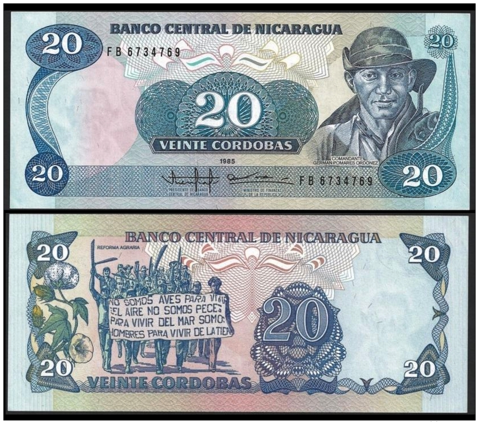 NICARAGUA 20 CORDOBAS 1985 P 152 UNC - Nicaragua