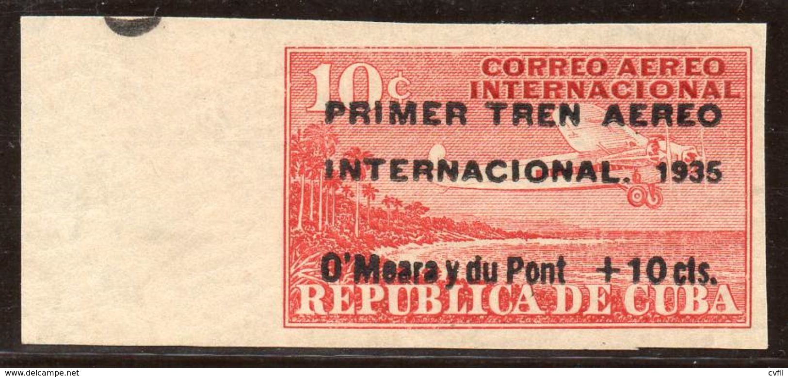 CUBA 1935 - Primer Tren Aéreo Internacional Overprinted On 10c Red, Mint LH Imperforated - Ungebraucht