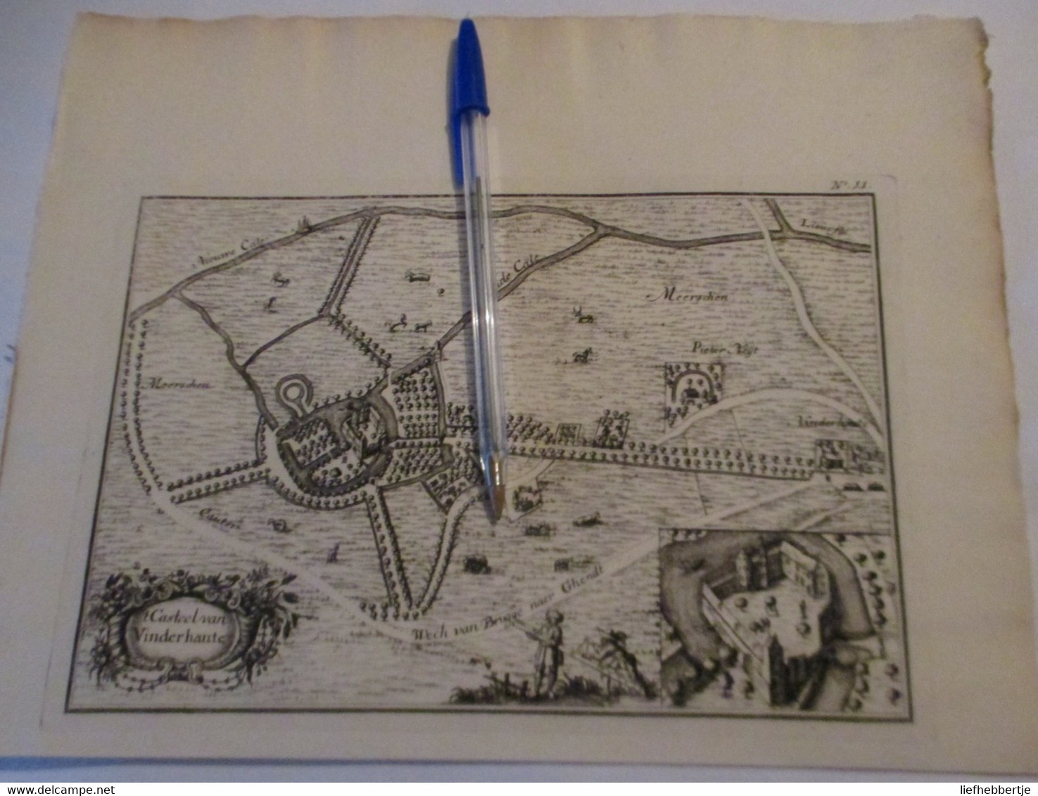 Vinderhoute / Vinderhaute Bij Lovendegem : Oude Kaart Sanderus - 1735 - Topographische Kaarten