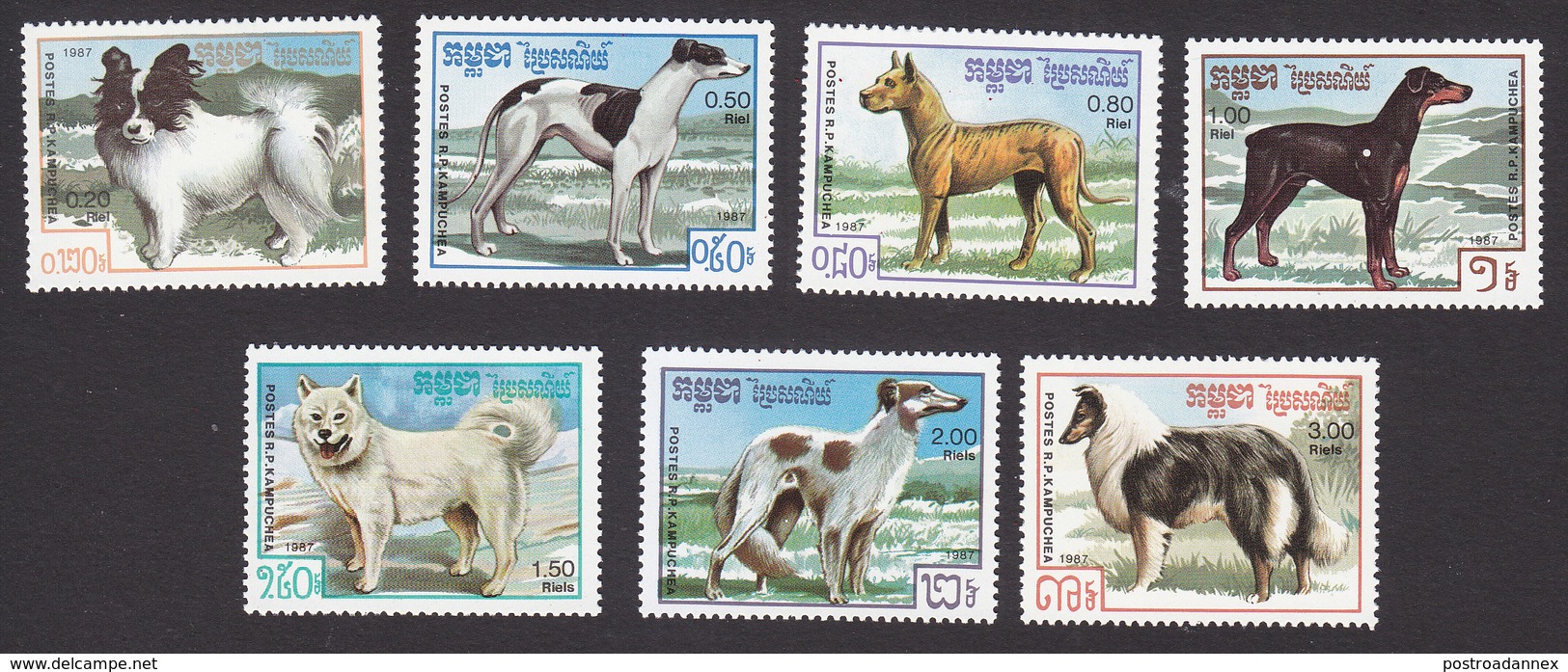 Cambodia, Scott #768-774, Mint Hinged, Dogs, Issued 1987 - Cambodja