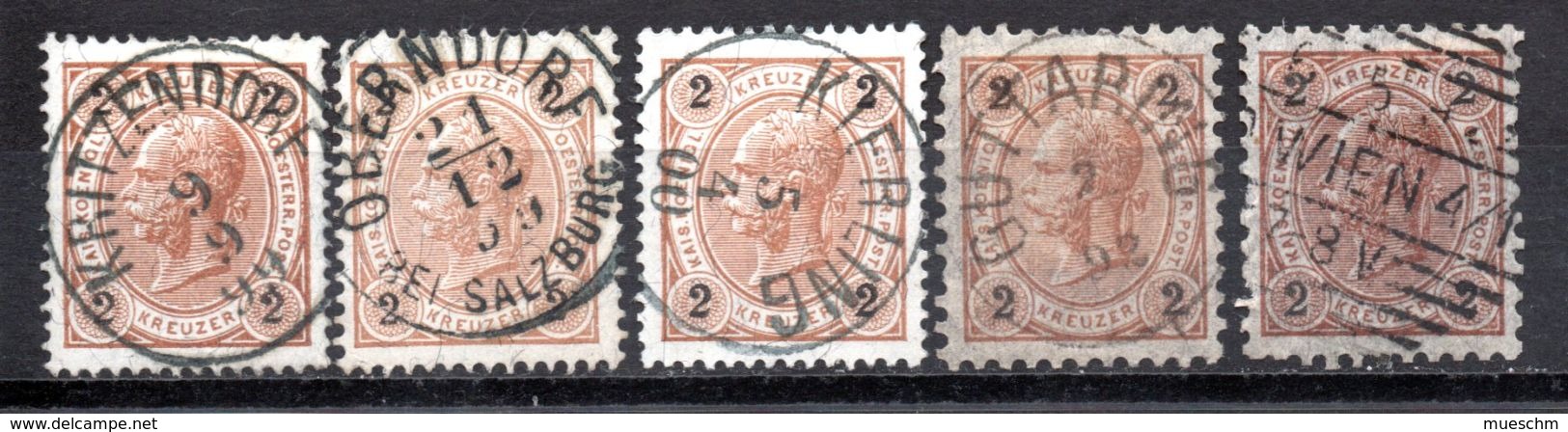 Österreich, 1890, 5x Freimarke 2Kr., MiNr.51 Mit Unterschiedl. Ortsstempeln (16458E) - Gebraucht