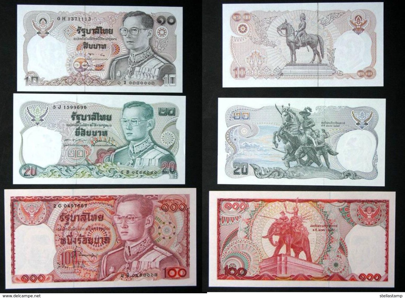 Thailand Banknote 10-20-100 Baht Series 12 Completed Set UNC - Thailand