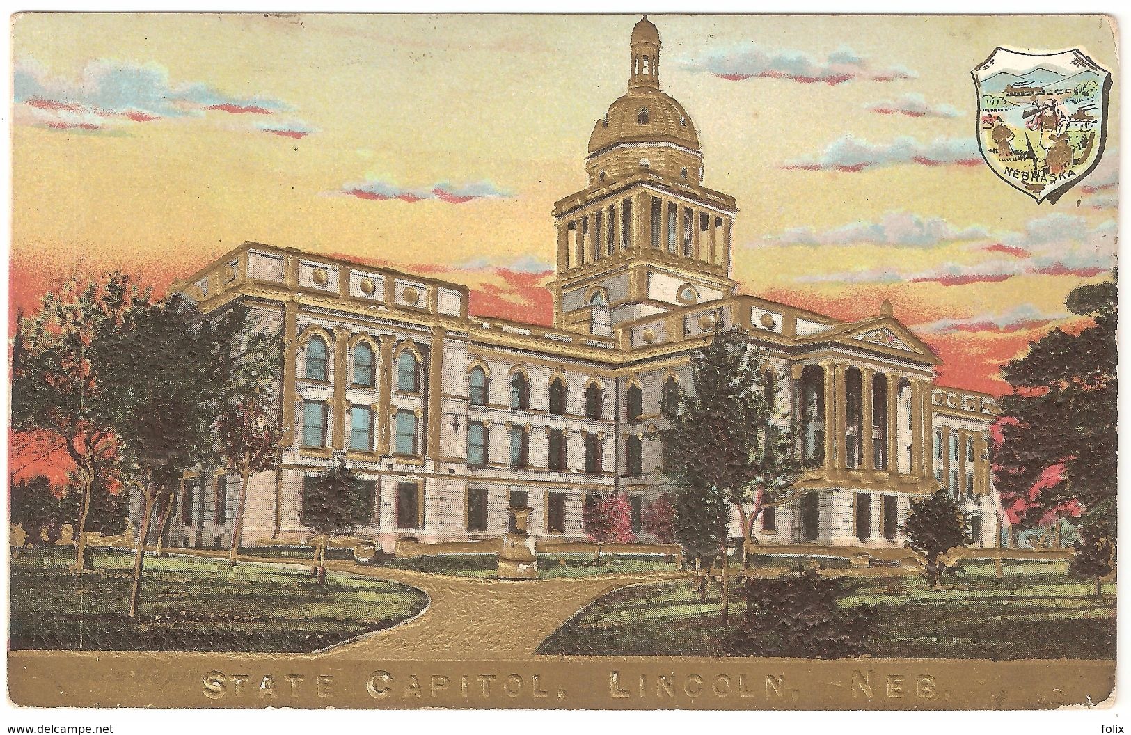 Lincoln - State Capitol - Gold Embossed - With Relief - Lincoln