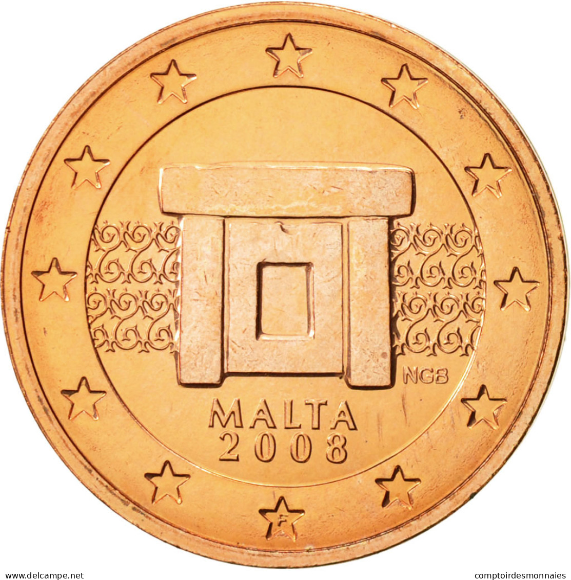 Malte, 2 Euro Cent, 2008, FDC, Copper Plated Steel, KM:126 - Malta