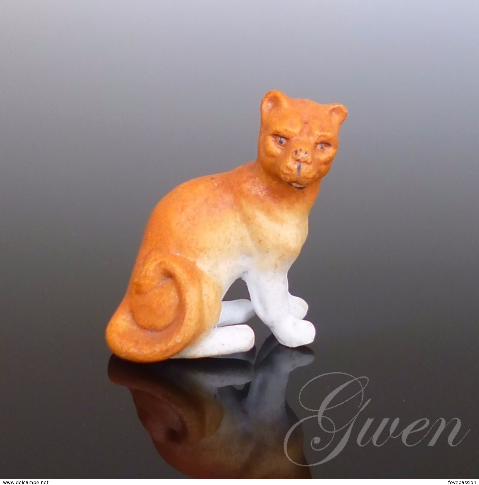 Figurine Ancienne Allemande Sujet Lion Animal Miniature Biscuit Bibelot Kister 1890 Porcelaine - Animaux