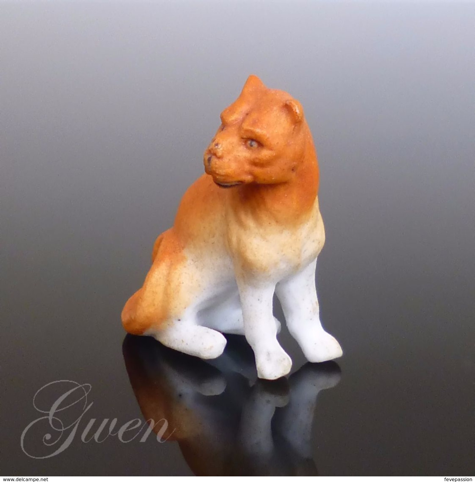 Figurine Ancienne Allemande Sujet Lion Animal Miniature Biscuit Bibelot Kister 1890 Porcelaine - Tiere