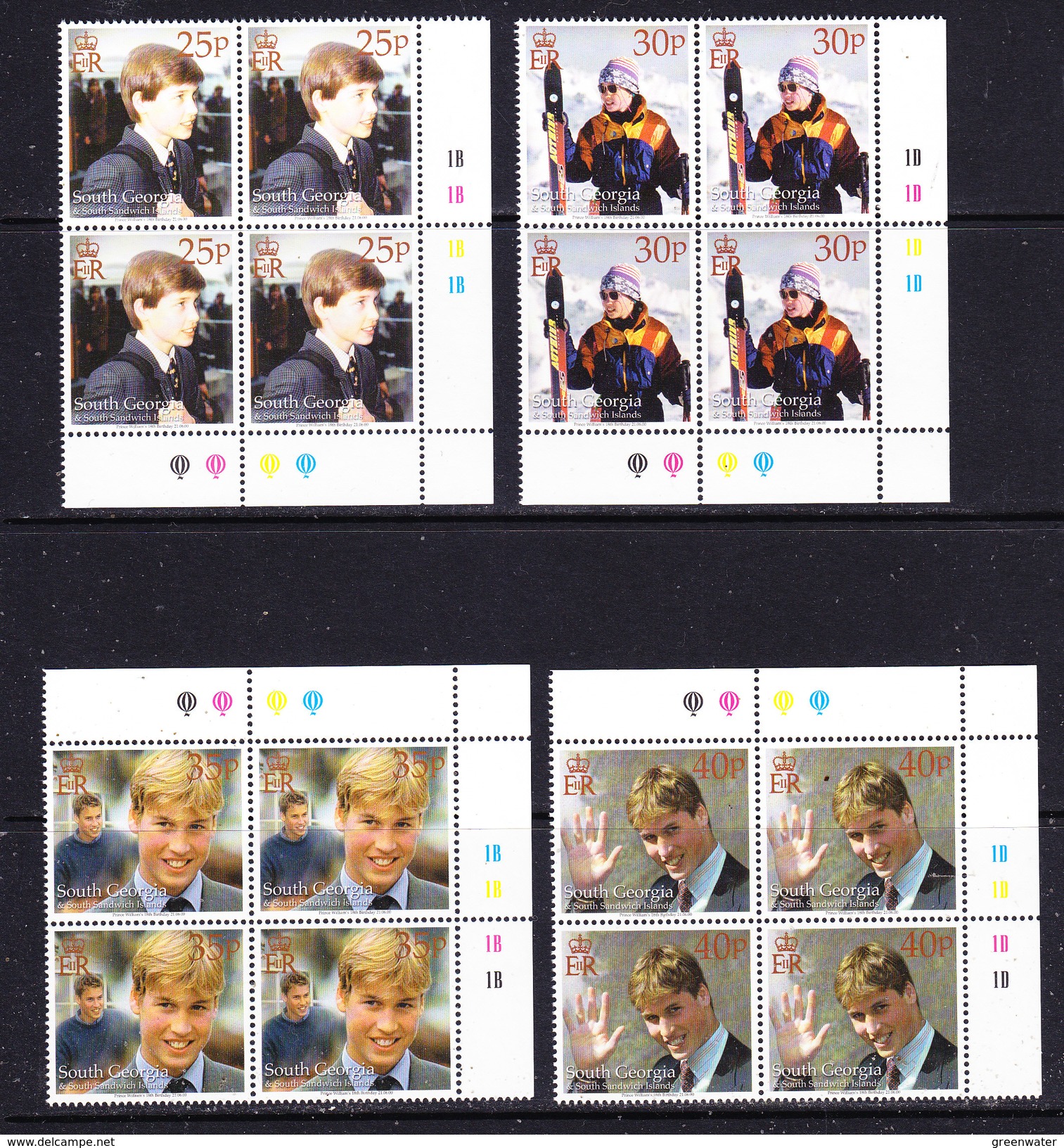 South Georgia 2000 18th Birthday Prince William 4v Bl Of 4 (corner)  ** Mnh (36424A) - Zuid-Georgia