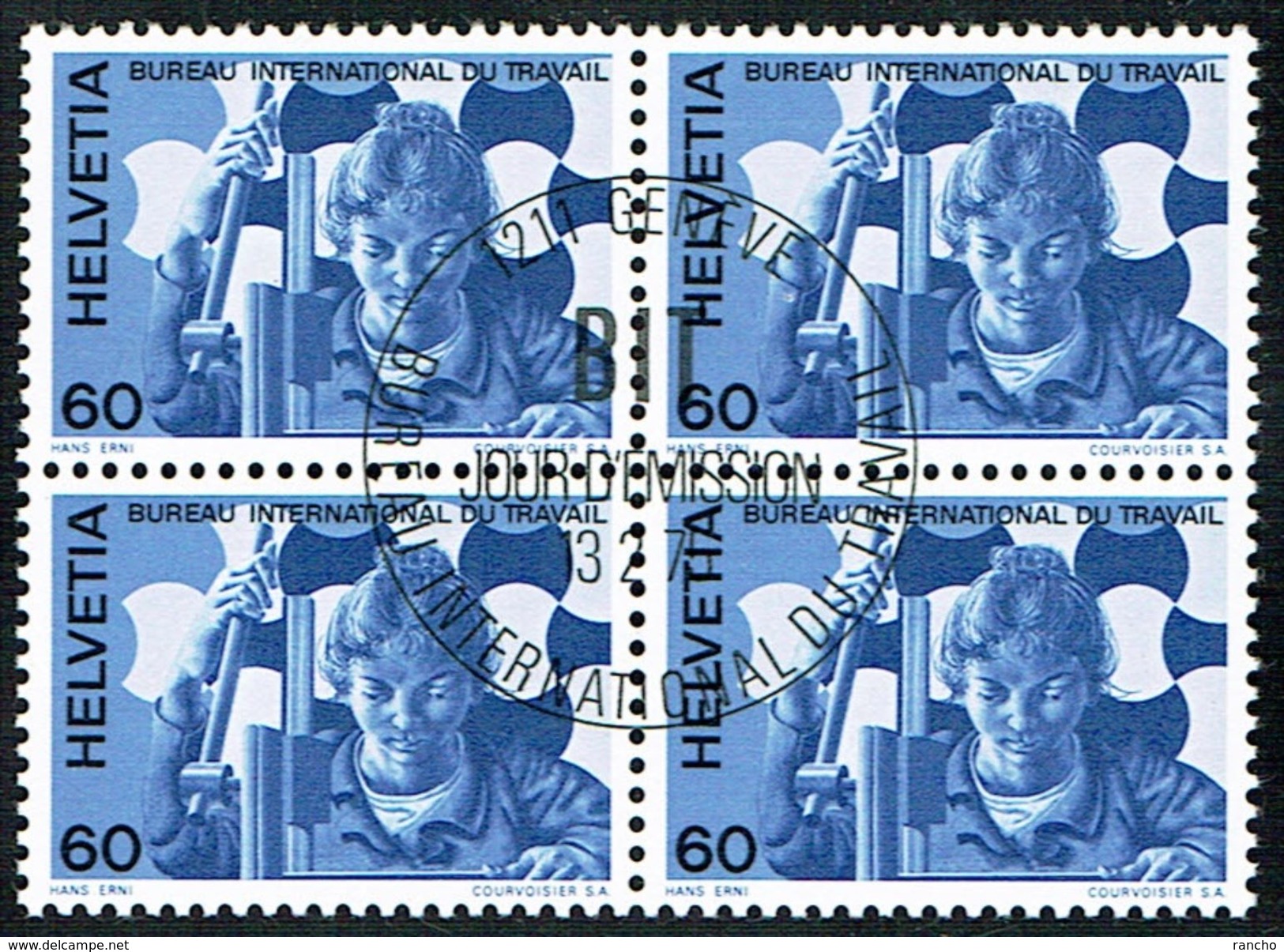 .B.I.T. SERIE BLOCS DE 4 TIMBRES OBLITERES 1er/J.13.2.1975. C/.S.B.K. Nr:106/108.Y&TELLIER Nr:443/445  MICHEL Nr:105/107 - Officials