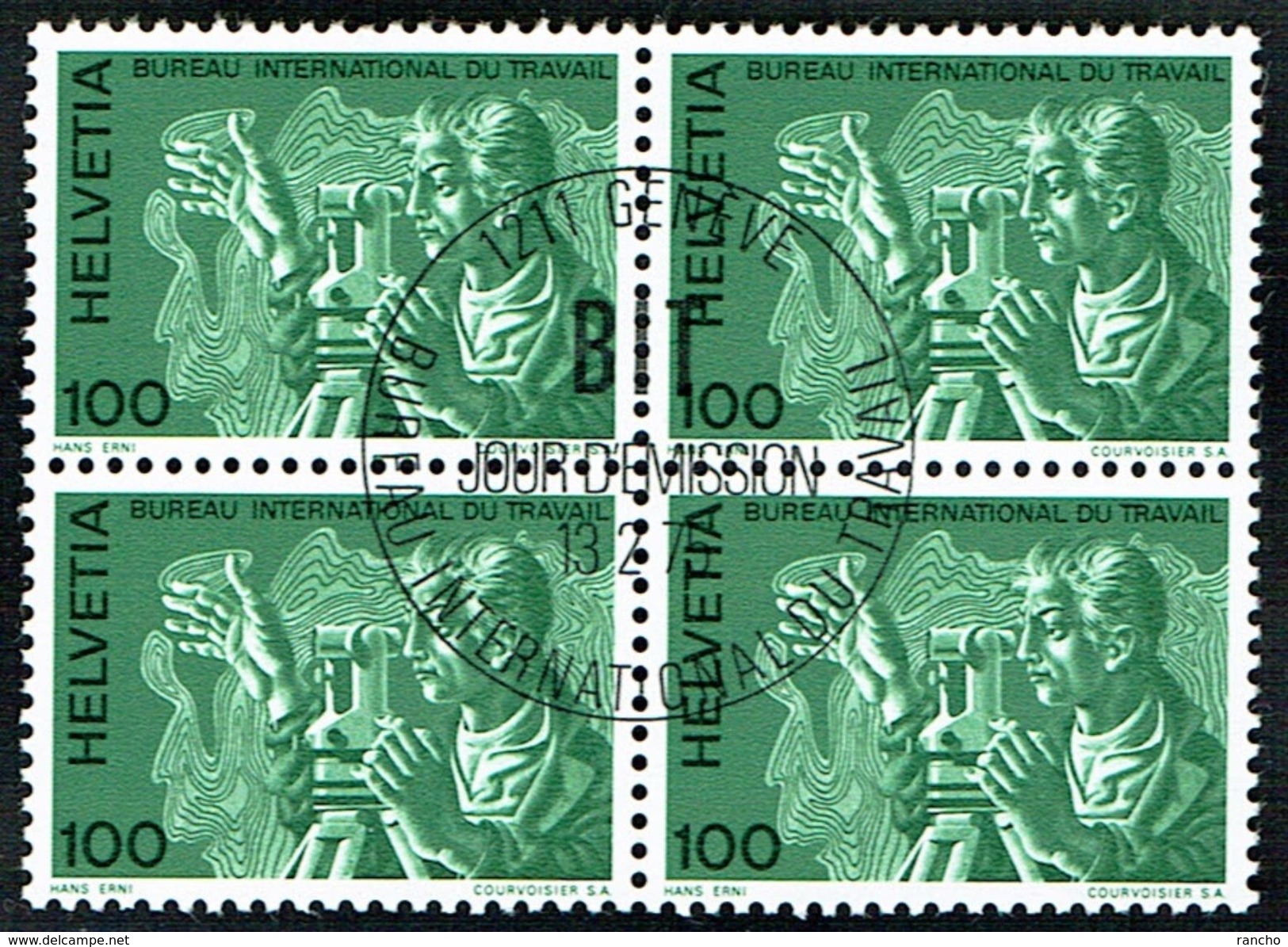 .B.I.T. SERIE BLOCS DE 4 TIMBRES OBLITERES 1er/J.13.2.1975. C/.S.B.K. Nr:106/108.Y&TELLIER Nr:443/445  MICHEL Nr:105/107 - Officials