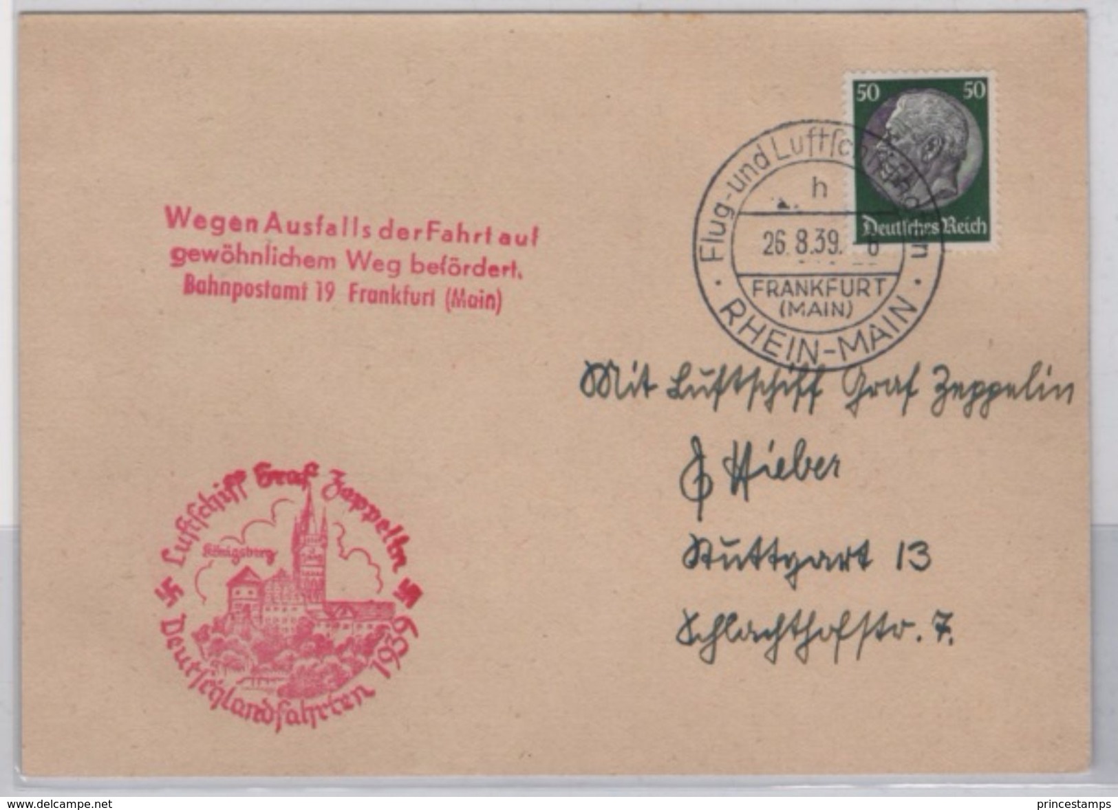 Germany (1939) - Card -  /  Graf Zeppelin - Frankfurt 26/08/1939 - Zeppelin