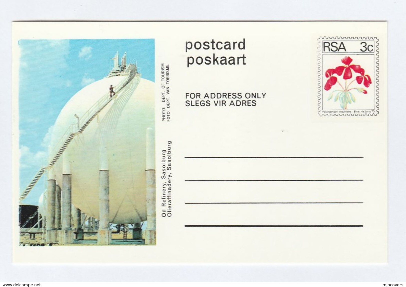 1973 SOUTH AFRICA STATIONERY Illus SASOLBURG OIL REFINERY   Rsa Stamps Postal Card Cover Energy - Oil