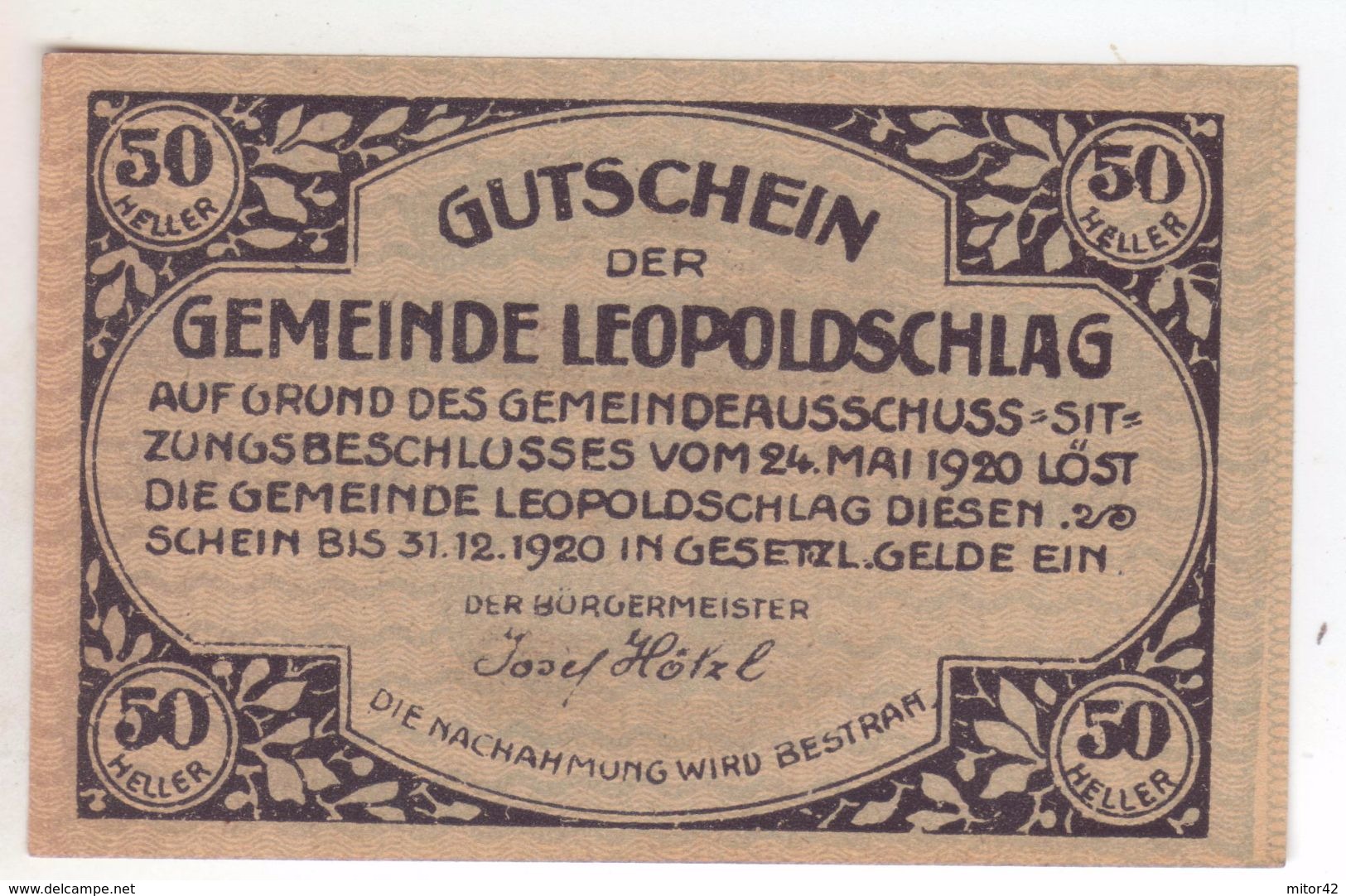 263-Banconote-Carta Moneta Di Emergenza-NOTGELD-Austria-Osterraich-Emergency Money-50 Heller-1920 - Austria