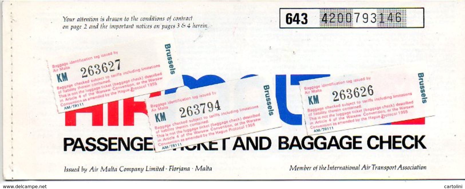 Air Malta Vliegtuigticket Passengers Ticket Biljet  Malta Brussels Retour 1981   Vliegtuig Avion Airplane Flugzeug - Tickets