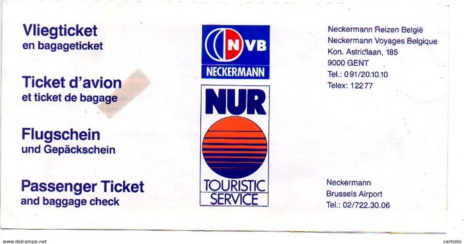 SOBELAIR Vliegtuigbiljet Passengers Ticket Brussels Djerba Retour 1987     Vliegtuig Avion Airplane Flugzeug - Tickets