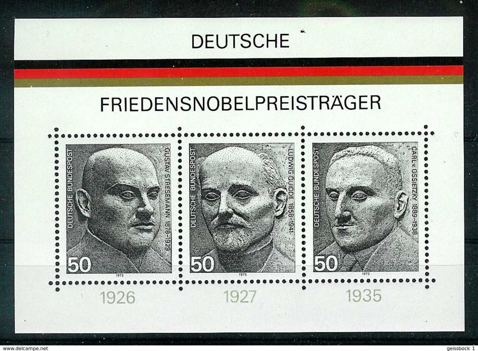 Bund 1975: Mi.-Nr. 871 - 873 Block 11:  Friedensnobelpreisträger    **  (D002) - 1959-1980