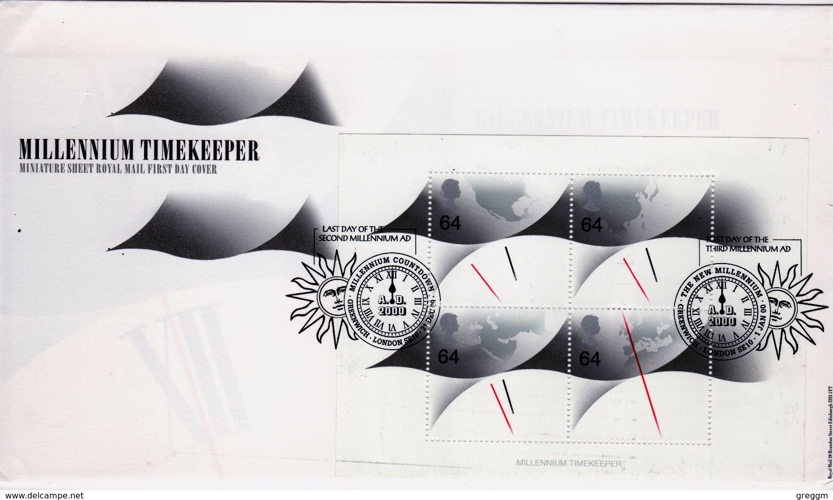 GB Timekeeper First Day Cover From The Millennium Series With Countdown Postmark . - 1991-2000 Em. Décimales