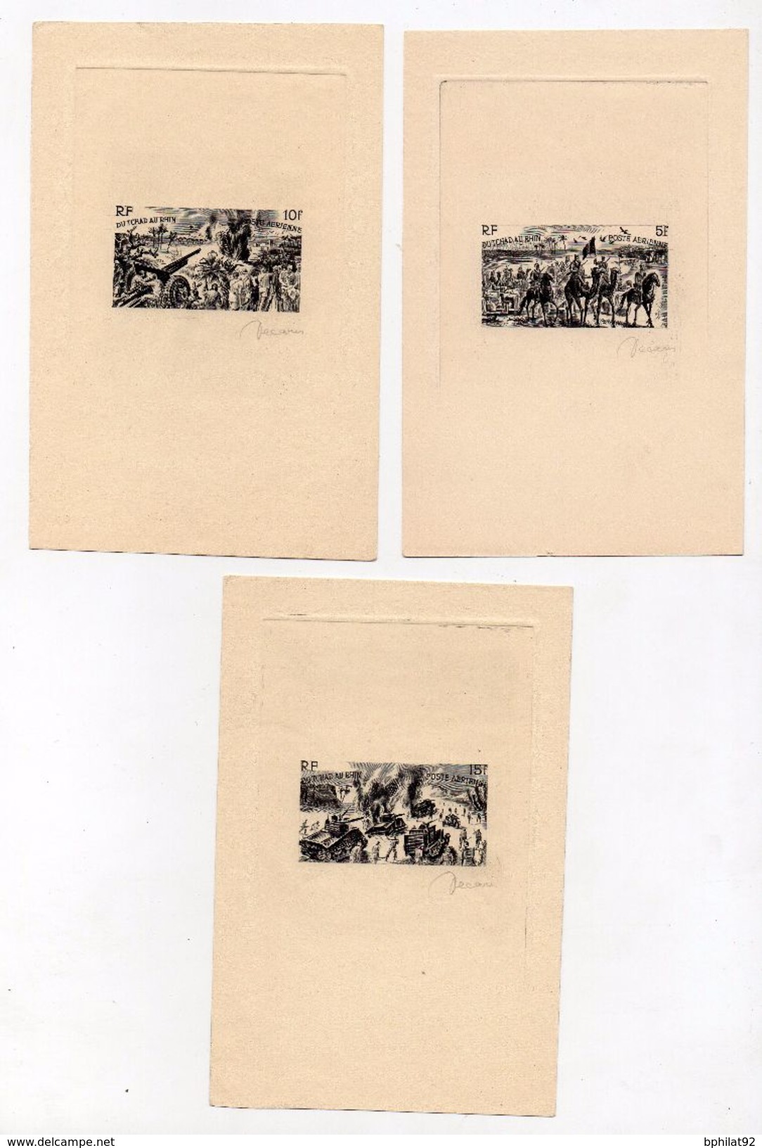 !!! 6 EPREUVES D'ARTISTE EN NOIR SERIE TCHAD AU RHIN SANS NOM DE PAYS SIGNEES PAR DECARIS (2 SCANS) - 1946 Tchad Au Rhin