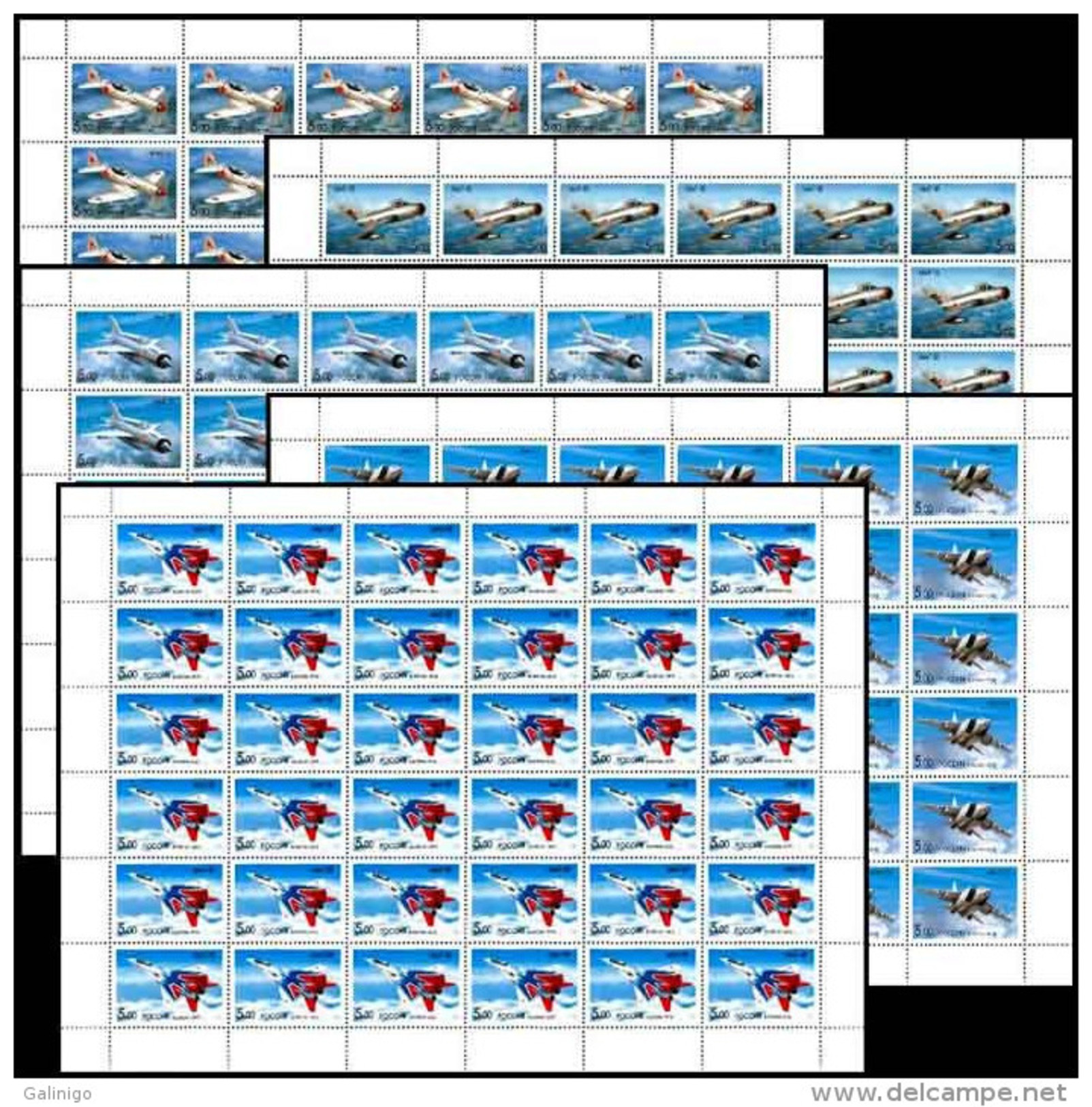 2005 5 F/S Russia Russland Russie Rusia Aviation. Aircrafts Mikoyan - Airplanes Mi 1276-1280 (Bl82) MNH ** - Full Sheets