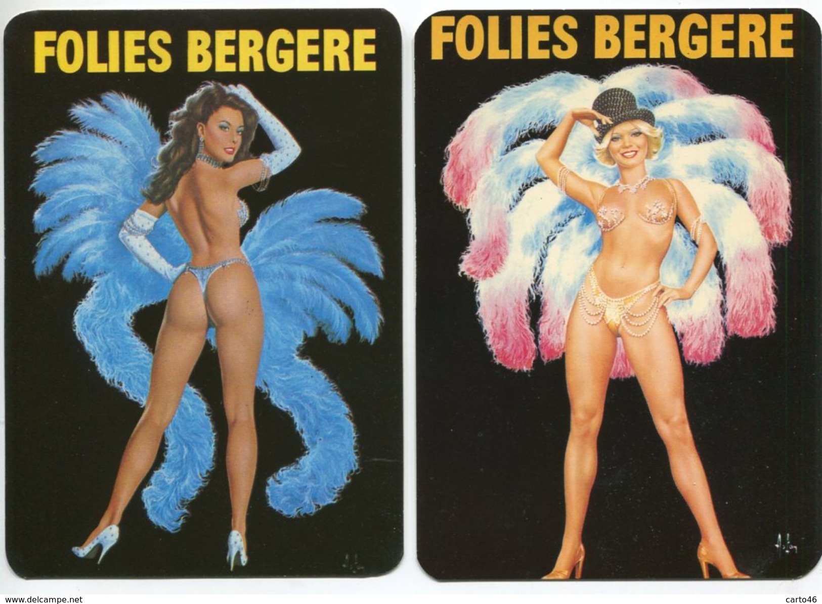 PARIS - Folies Bergère - 2 Cartes Illustrées Par ASLAN- Voir Scan - Cabarets