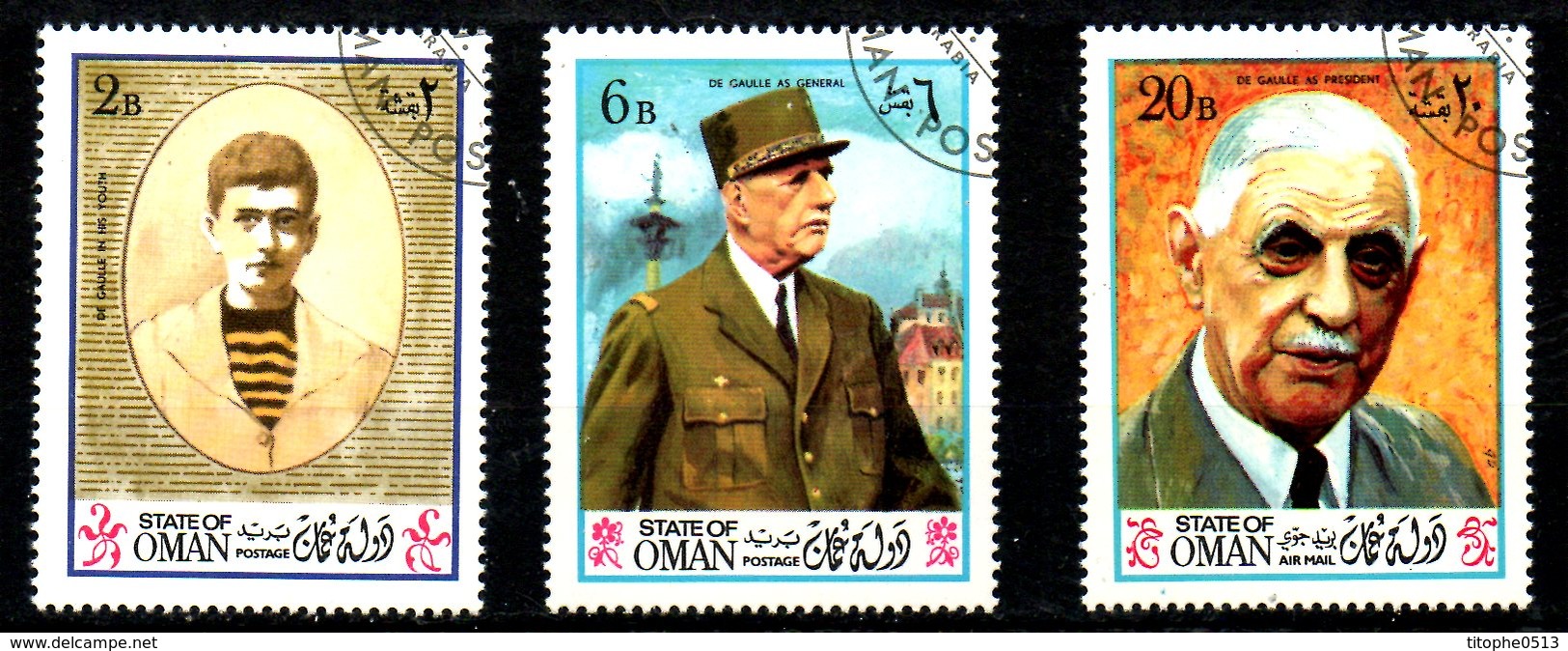 STATE Of OMAN. 3 Timbres Oblitérés. De Gaulle. - De Gaulle (General)