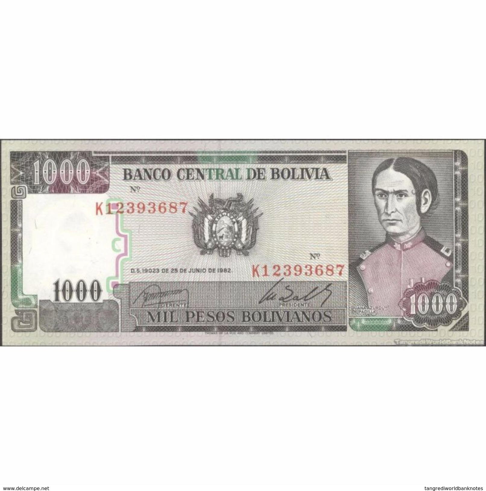 TWN - BOLIVIA 167c - 1000 1.000 Pesos Bolivianos 25.6.1982 Serie K1 UNC - Bolivia