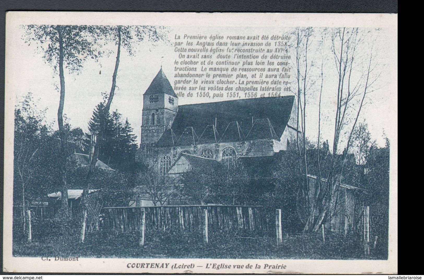 45, COURTENAY, L'EGLISE VUE DE LA PRAIRIE, (avec Texte) - Courtenay