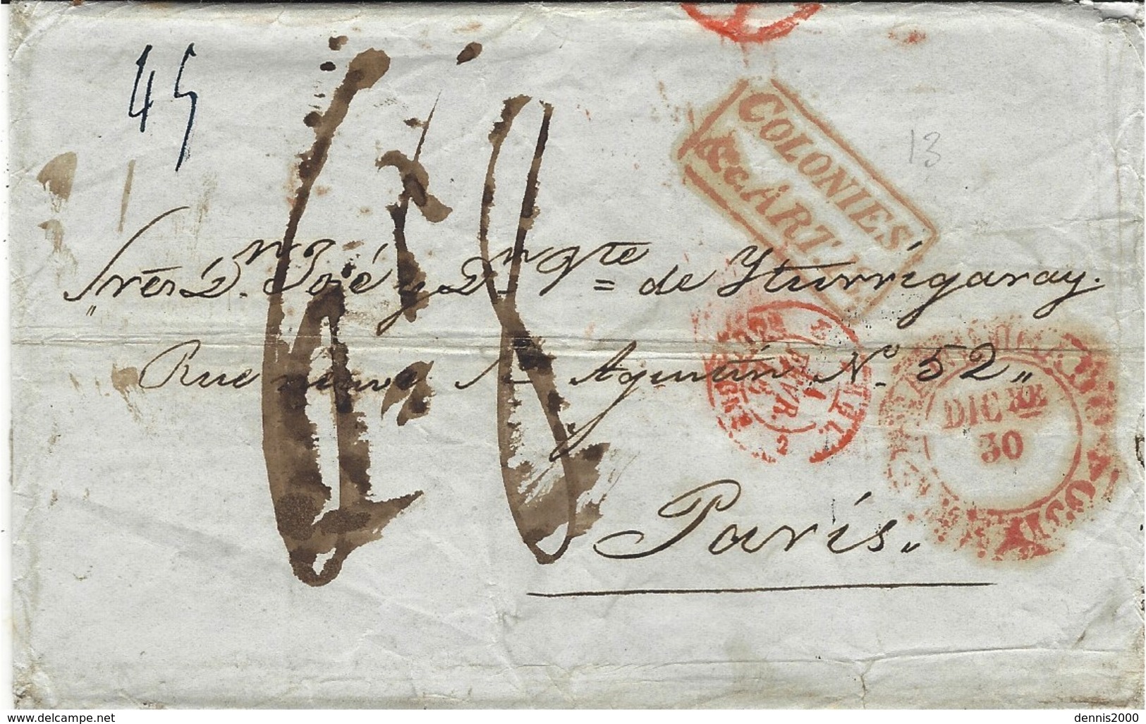 1846- Enveloppe De MEXICO Pour Paris  " COLONIES &c. ART. 13 " Encadré  - Au Dos , Cad De VERA CRUZ  JA. 1 / 1846 - 1801-1848: Precursors XIX