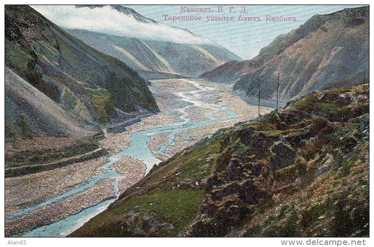 Terek Valley Near Mount Kazbek In Caucasus Mountains, Old Georgia Military Road Imperial Russia, C1900s Vintage Postcard - Georgia