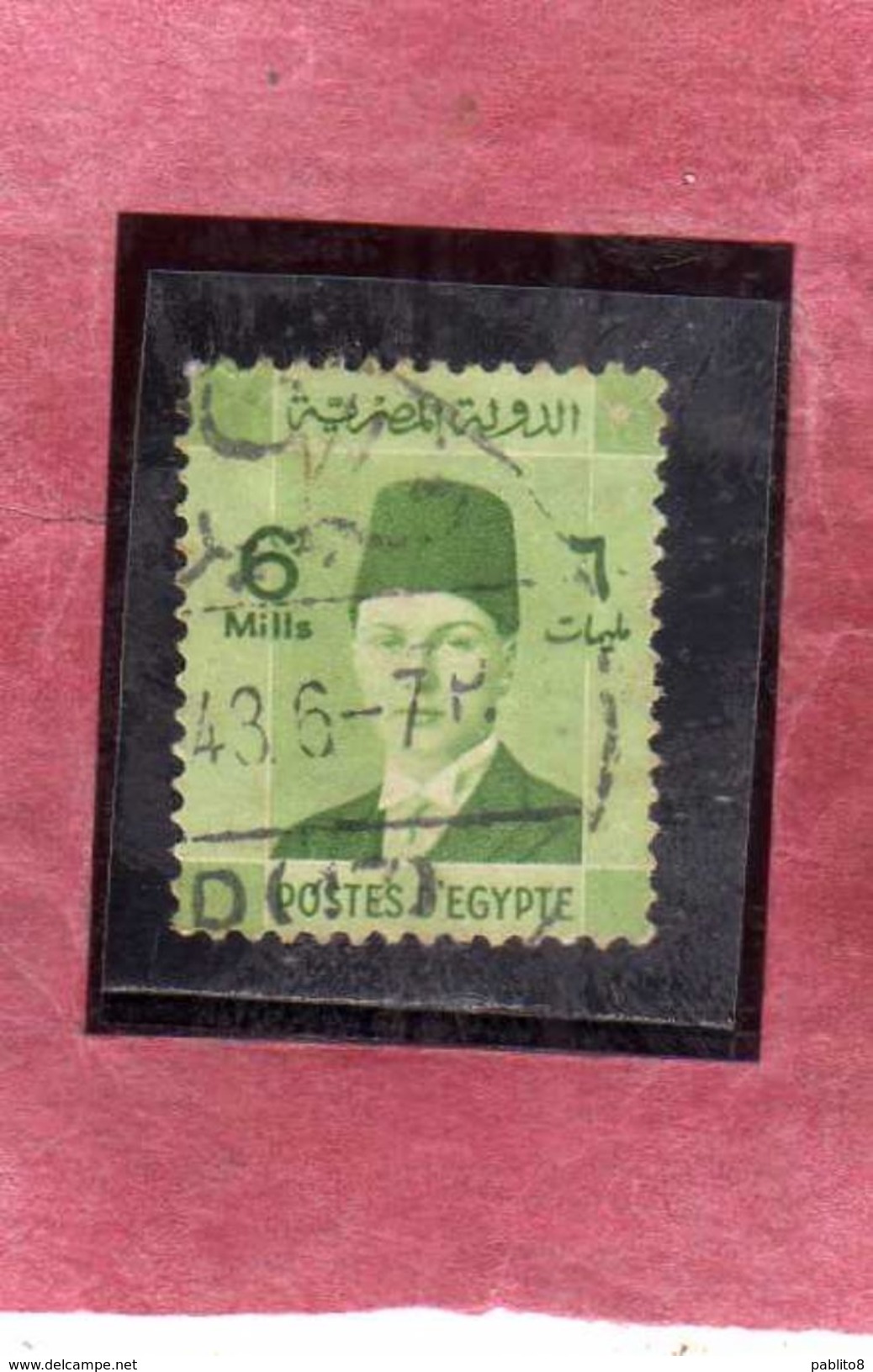 EGYPT EGITTO 1937 1944 KING FAROUK RE ROI 6m YELLOW GREEN 1940 USATO USED OBLITERE' - Usados