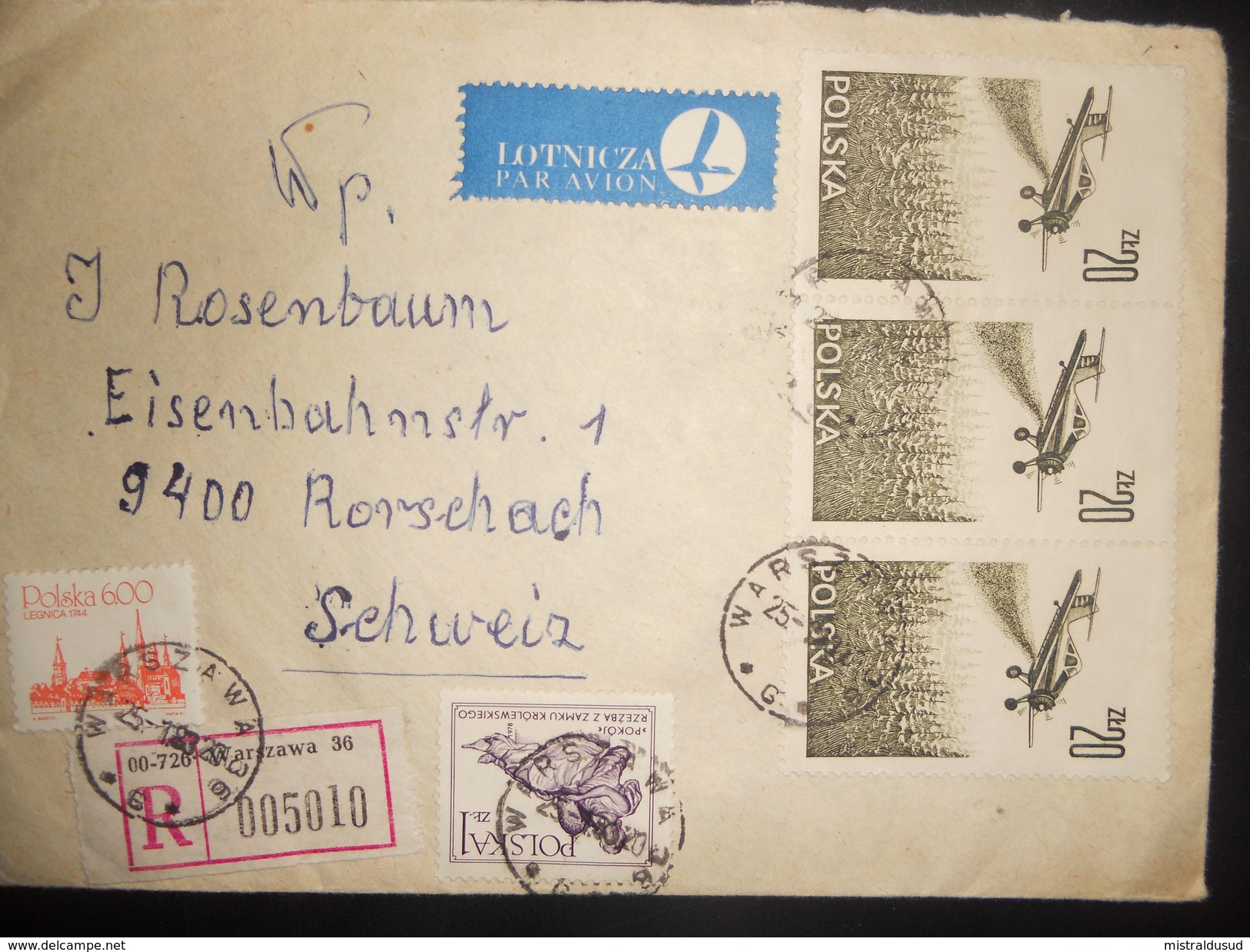 Pologne Poste Aerienne Lettre Recommandee Warszawa 1983 Pour Rorschach - Flugzeuge