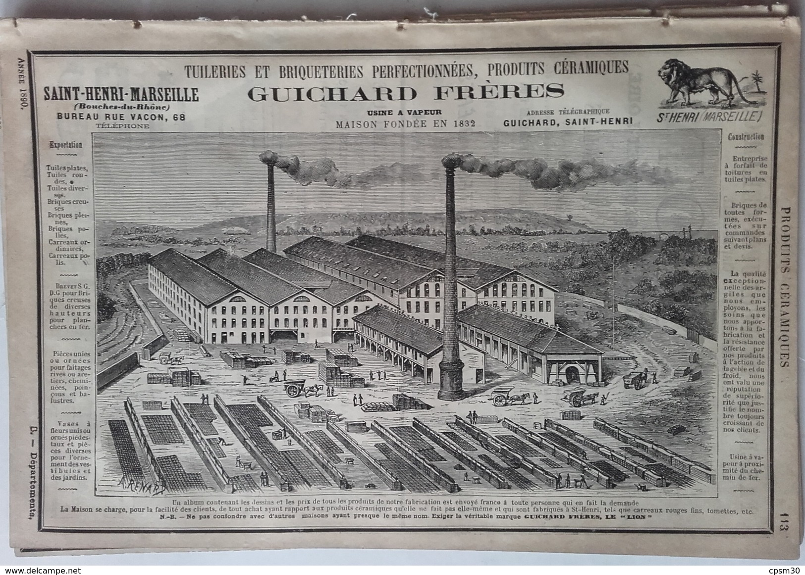 PUB 1890 - TUILES Briques Dessin Usine St Henri, CERAMIQUE à Ciry Le Noble 71 S&L, Produit RÉFRACTAIRE à Palinges 71 S&L - Publicités